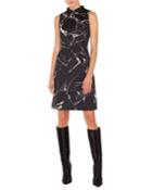 Sleeveless Mock-neck Marble Tiles Jacquard A-line Cocktail Dress