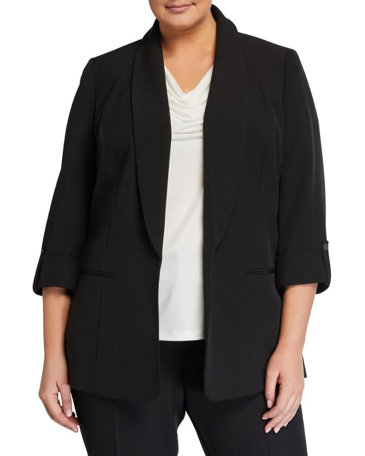 Plus Size Shawl Collar Crepe Jacket