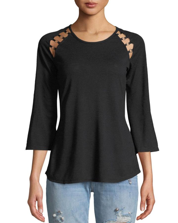 Ring-trimmed Raglan-sleeve Blouse