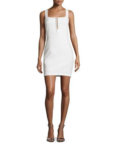 Pierced Sleeveless Sheath Dress, Bright White
