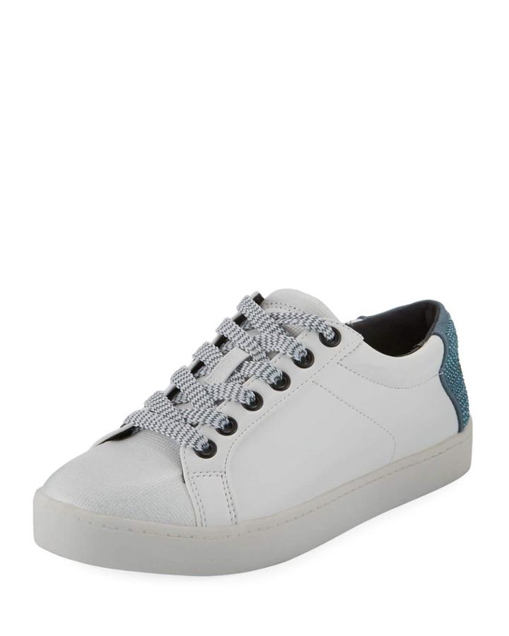 Collins Lace-up Leather Sneakers, White/blue