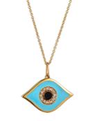 14k Large Enamel Evil Eye Necklace W/ Diamonds