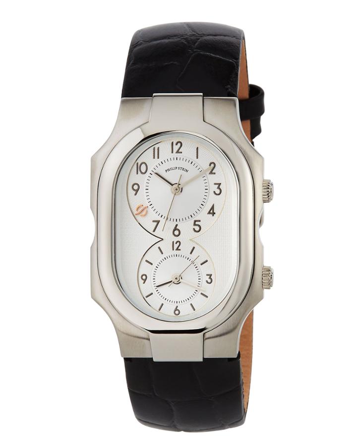 Large Dual Time Zone Watch, Black/steel