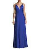 Deep V-neck Double-strap Satin Evening Bateau-neck Cap-sleeve Trapeze Crepe Cocktail Dressgown
