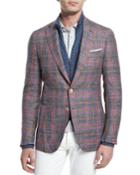 Madras Plaid Two-button Sport Coat, Red/blue