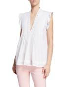 V-neck Sleeveless Pintucked Top W/ Grommet Detail