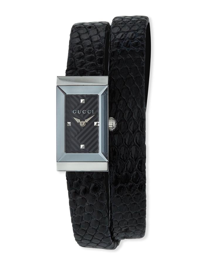 G-frame Rectangular Double-wrap Watch, Black
