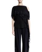 Cold-shoulder Scoop-back Lace Top, Black