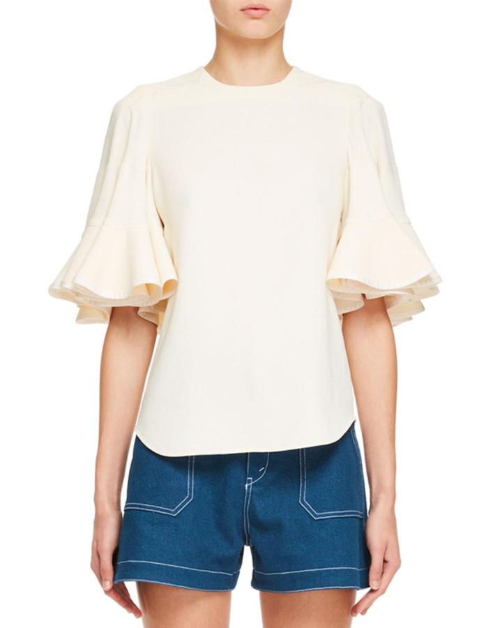 Bell-sleeve Light Cady Crepe Blouse