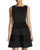 Fit-and-flare Faux-suede Paneled Dress, Black