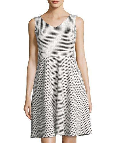 Check Jacquard Fit-and-flare Dress, Black/white