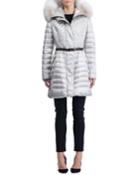 Apres-ski Belted Puffer Coat W/ Fur-trim Hood
