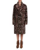 Leopard-print Faux Fur Double-breast Coat