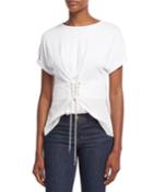 Short-sleeve W/ Corset Waist Top, White