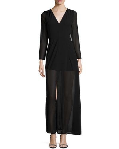 Long-sleeve Lace-overlay Dress