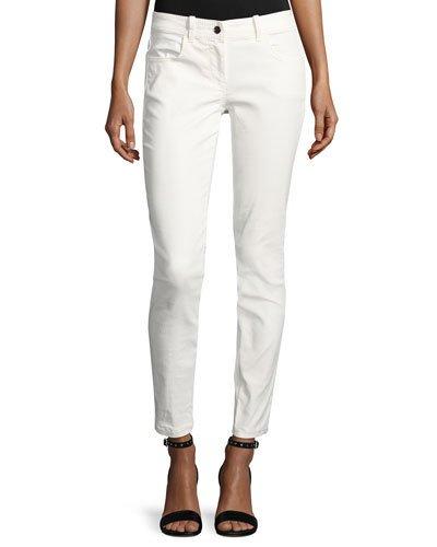 Coated Matte Skinny Jeans, Cream