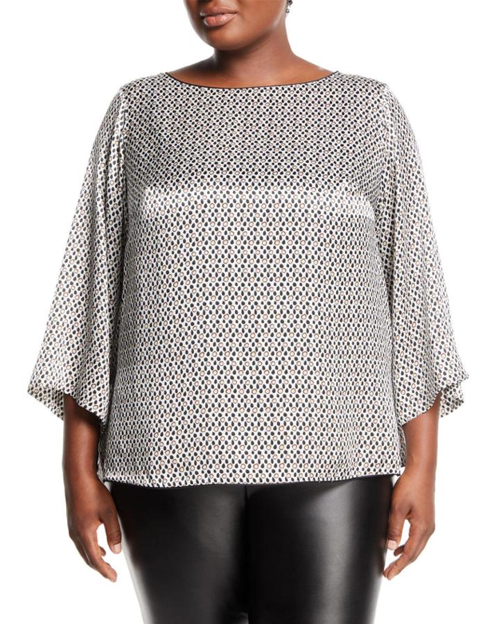 Aubrianna Printed Silk Bell-sleeve Blouse,