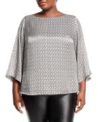 Aubrianna Printed Silk Bell-sleeve Blouse,