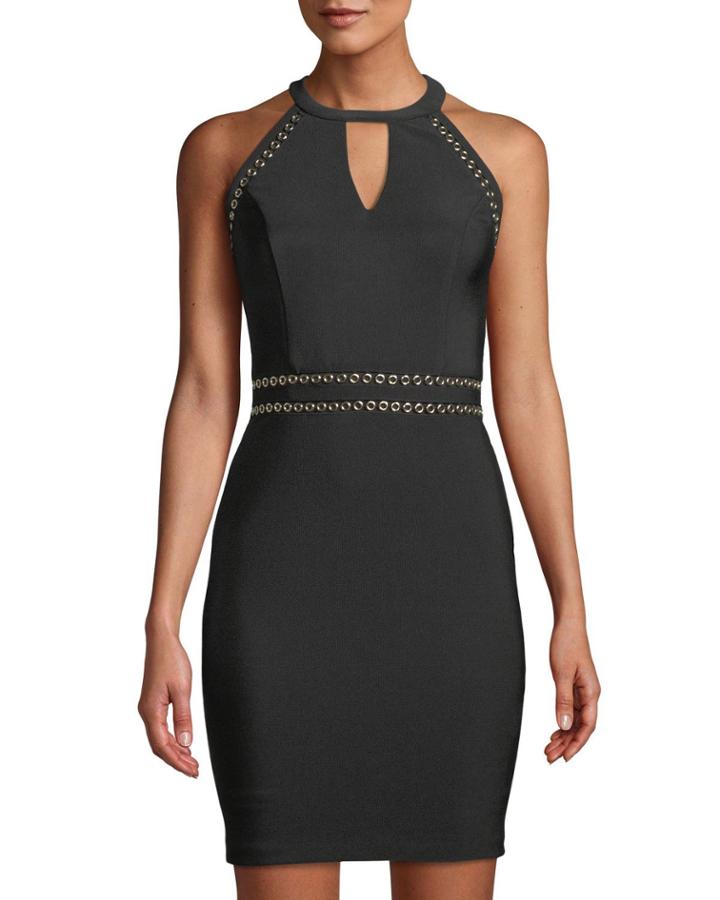 Shiny Ottoman Cutout Dress W/ Grommet Embellishment
