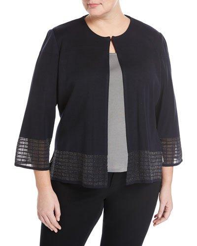 Semisheer-trim Knit Jacket, Navy,