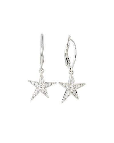 18k White Gold Pave Diamond Star Drop Earrings