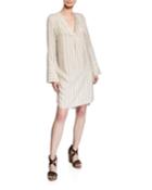 Striped V-neck Long-sleeve Dress