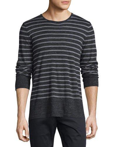 Sporty Jaspe Striped Long-sleeve Crewneck, Heathered Black