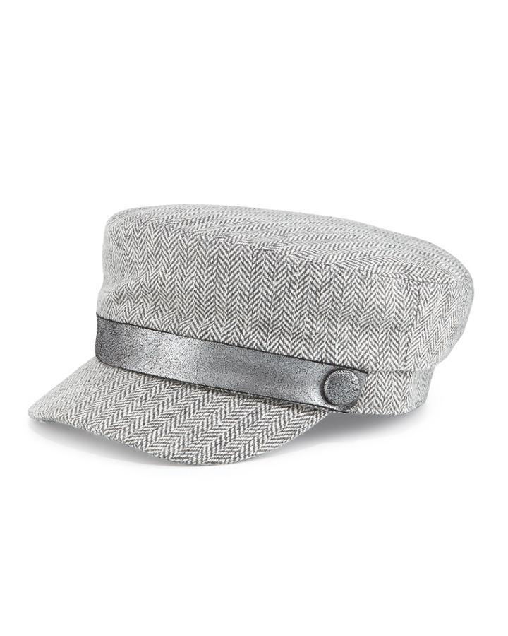 Hat Attack Luxe Leather-trim Cap, Gray Herringbone/silver, Women's, Grey Herri