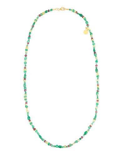Delicate Hue 24k Emerald, Peridot & Rhodolite Beaded Necklace
