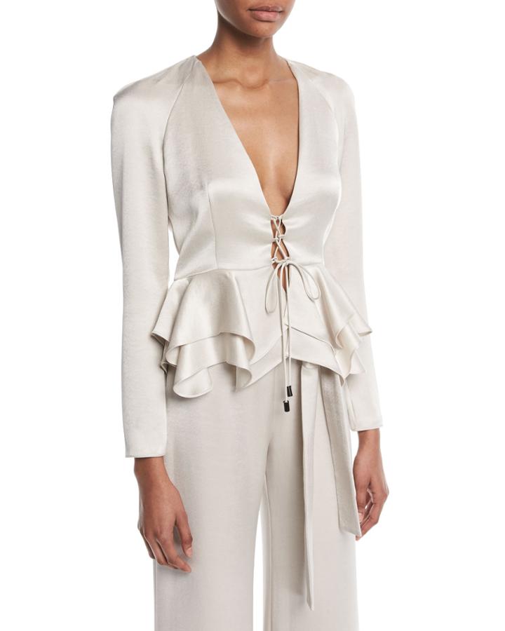 Reagan Long-sleeve Lace-up Peplum Top