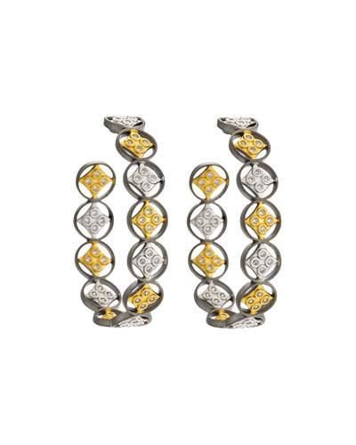 Open Diamond Station Cubic Zirconia Hoop Earrings