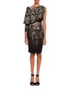 Animal-print One-sleeve Draped Dress With Leather Bustier