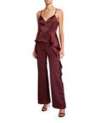 Lucille Sleeveless Satin Peplum Jumpsuit W/ Leg