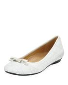 Sabrina Quilted Leather Bow Flat, White