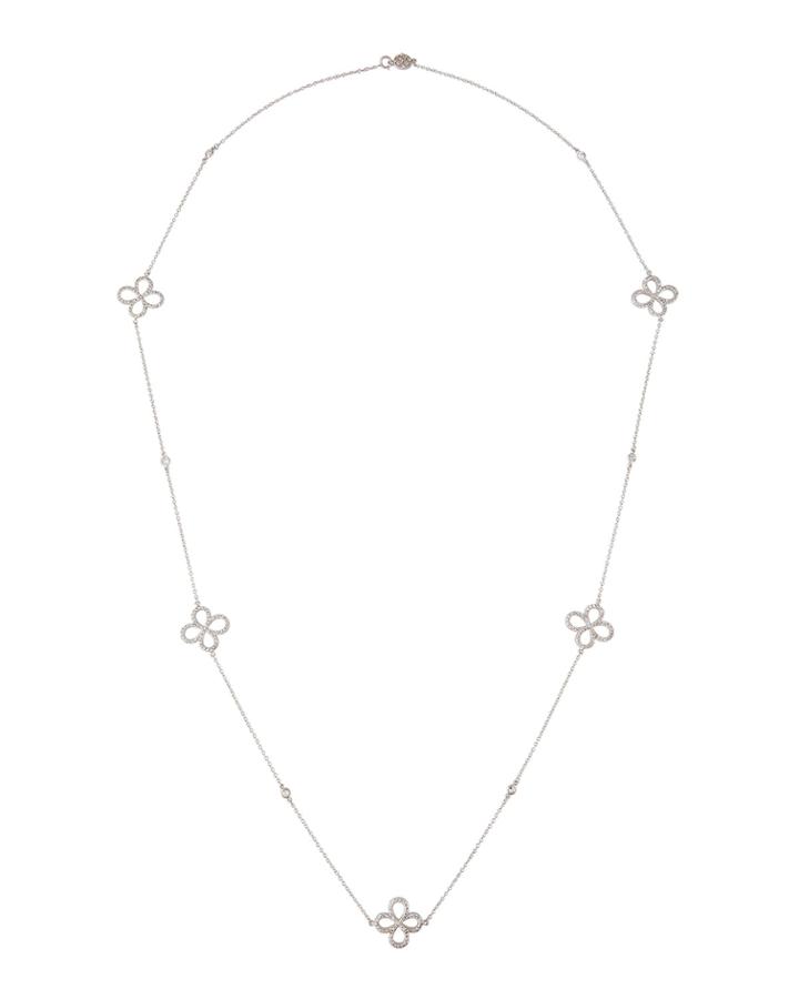 Open Pave Clover Station Long Wrap Necklace