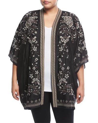 Embroidered Open-front Kimono,