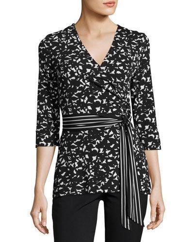 Floral-print Wrap Top, Black
