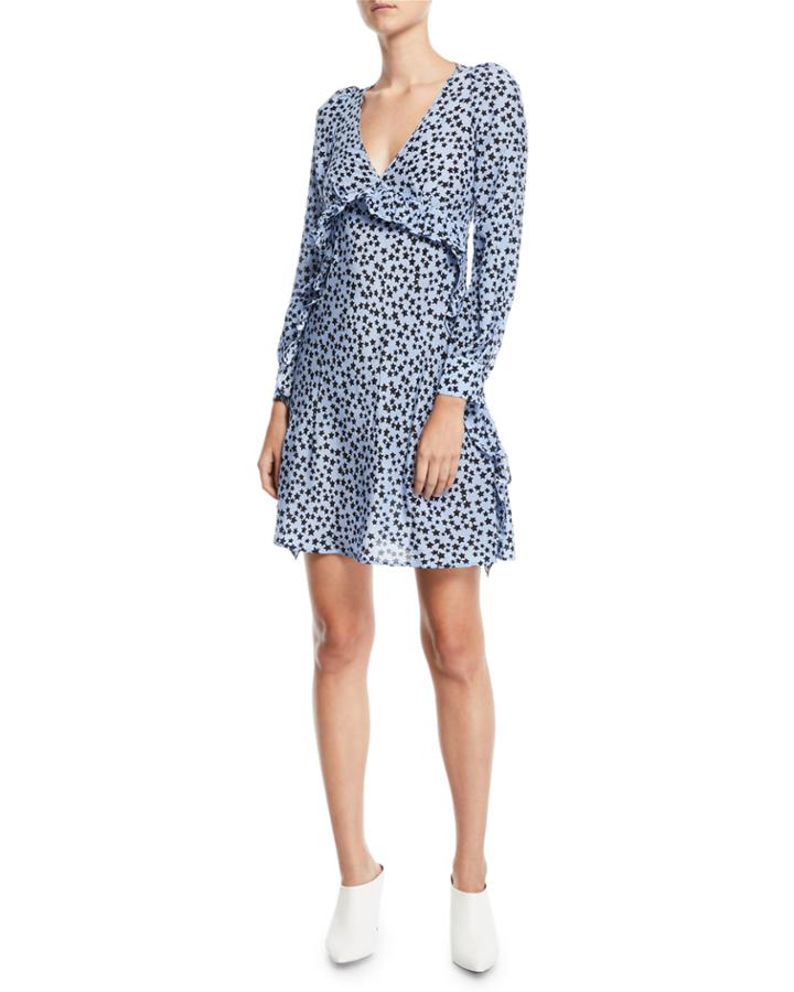 Star-print Ruffle Silk