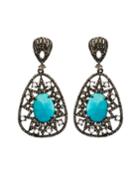 Turquoise, Moonstone & Diamond Drop Earrings