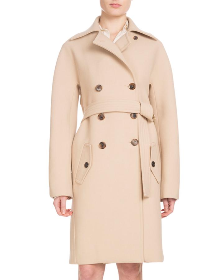 Double-breasted Wool Crepe Coat
