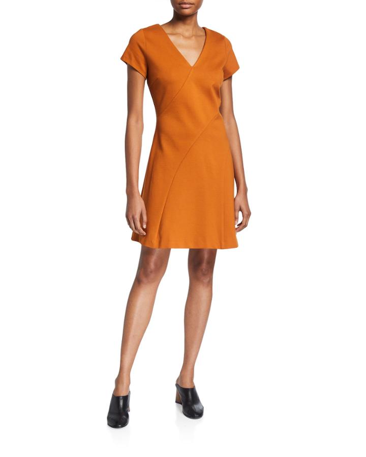 V Neck Short-sleeve Ponte Dress