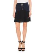 Front-zip Heavy Wool Crepe Skirt W/ Pleated Bottoms