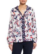Printed Hooded Long-sleeve Blouse