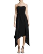 Strapless Handkerchief-hem Midi Dress, Black