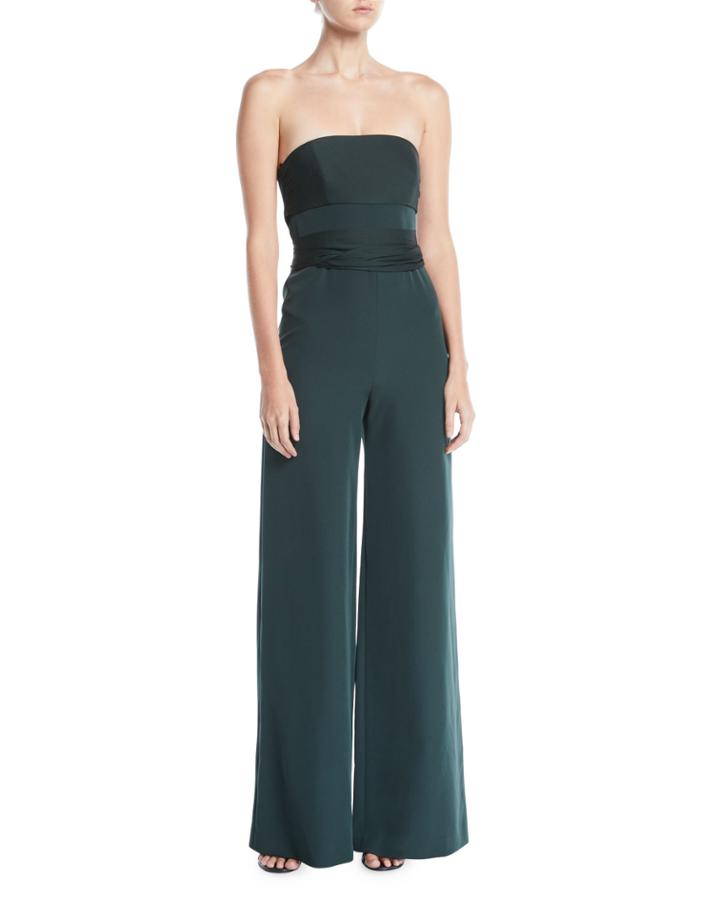 Brooke Strapless Sash-waist Wide-leg Italian-cady Jumpsuit