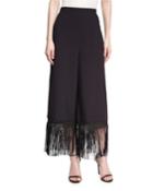 Fringed Wide-leg Crepe Pants, Black