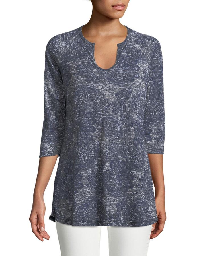 3/4-sleeve Keyhole Burnout Tunic
