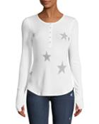 Star-print Snap-front Thermal Henley Tee