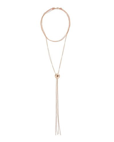 Layered Multi-strand Choker Necklace W/ Flower, Rose Golden