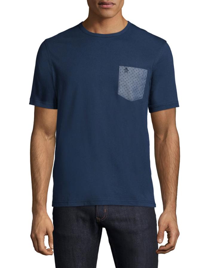 Penguin Short-sleeve Cotton Tee W/polka-dot Pocket, Dress Blues, Men's, Size: Medium, Dress Blue